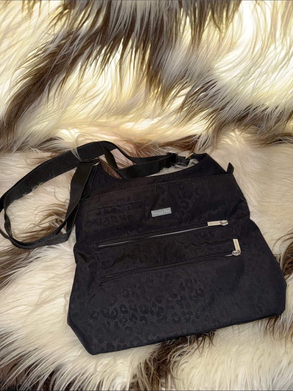 Baggalini - Black Leopard Jacquard Crossbody Bag